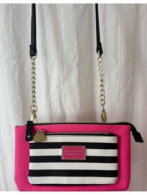 Betsey Johnson Hot Pink and Black Striped Shoulder Bag #girlhoodcore #y2k